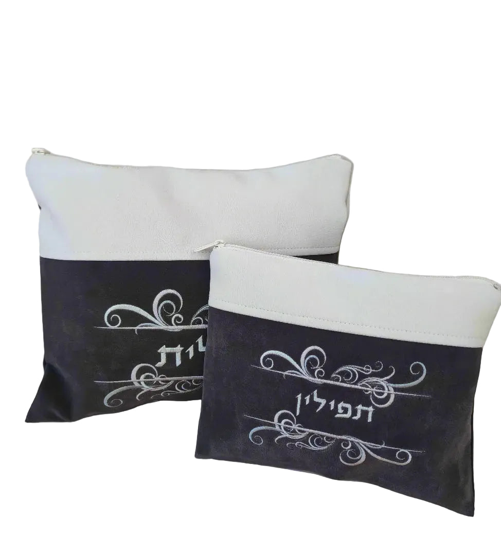 כיסוי לטלית ולתפילין מבד קלינטקס- שמנת אפור כחול
