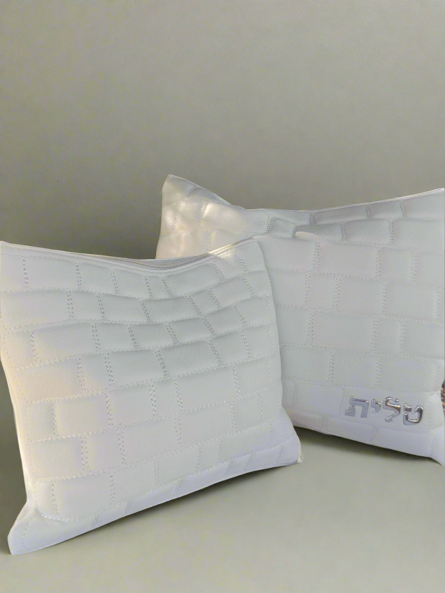 כיסוי לטלית ולתפילין דמוי עור - לבן
